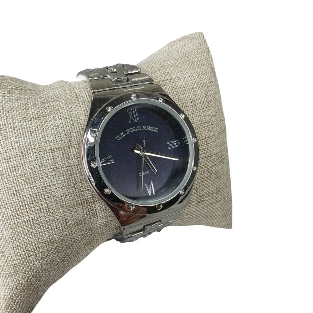 U.S. Polo Assn. Women's Silver-Tone Bracelet Watch with Blue Face